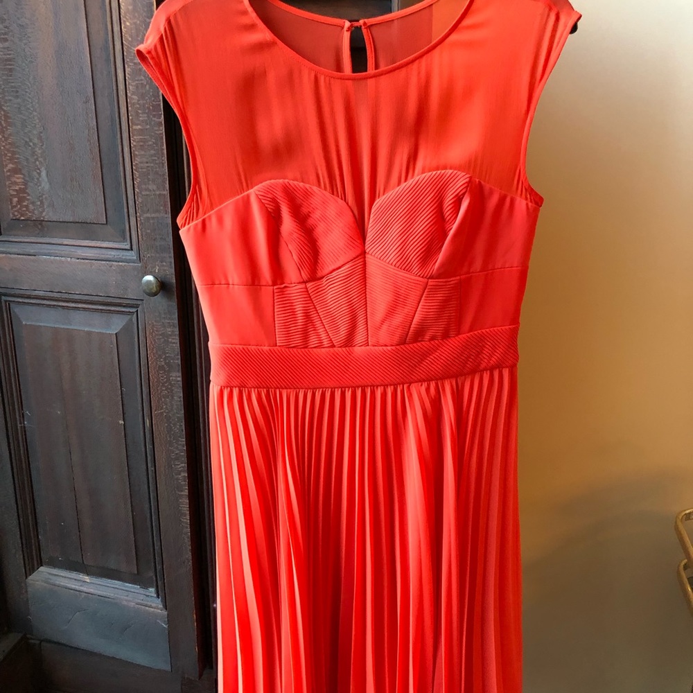 Karen Millen Orange Pintuck Pleated Cocktail Dress